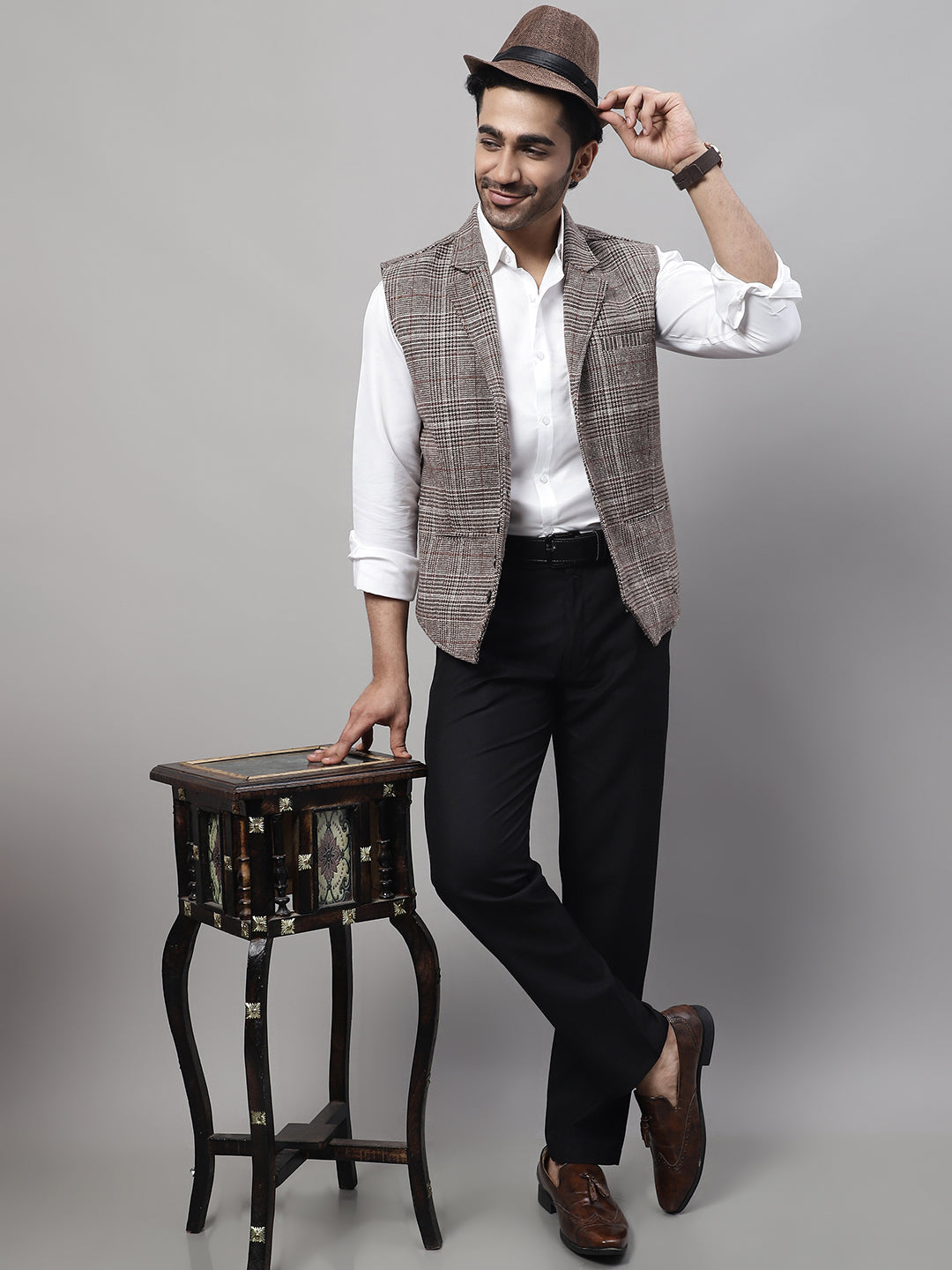 Even Apparels Men's Brown Pure Wool Nehru Jacket