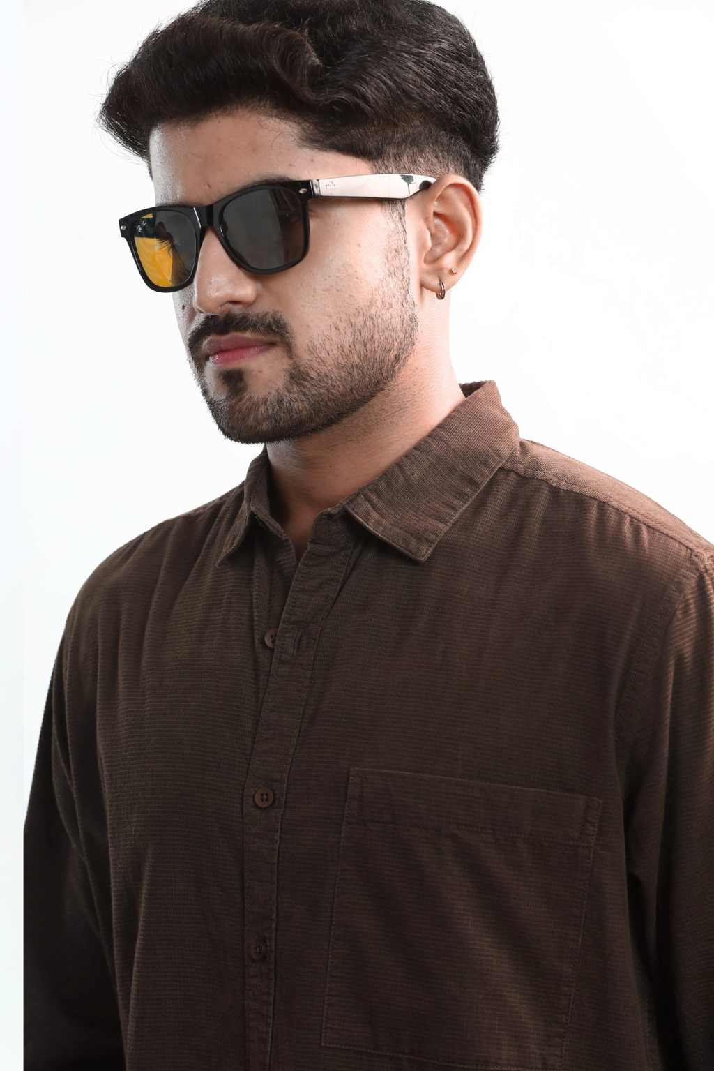 Xkind Men's Mocha Brown Fine Corduroy Regular Fit Shirt
