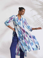 trueBrowns Blue Ikat Print Muslin Kurta Set - Distacart