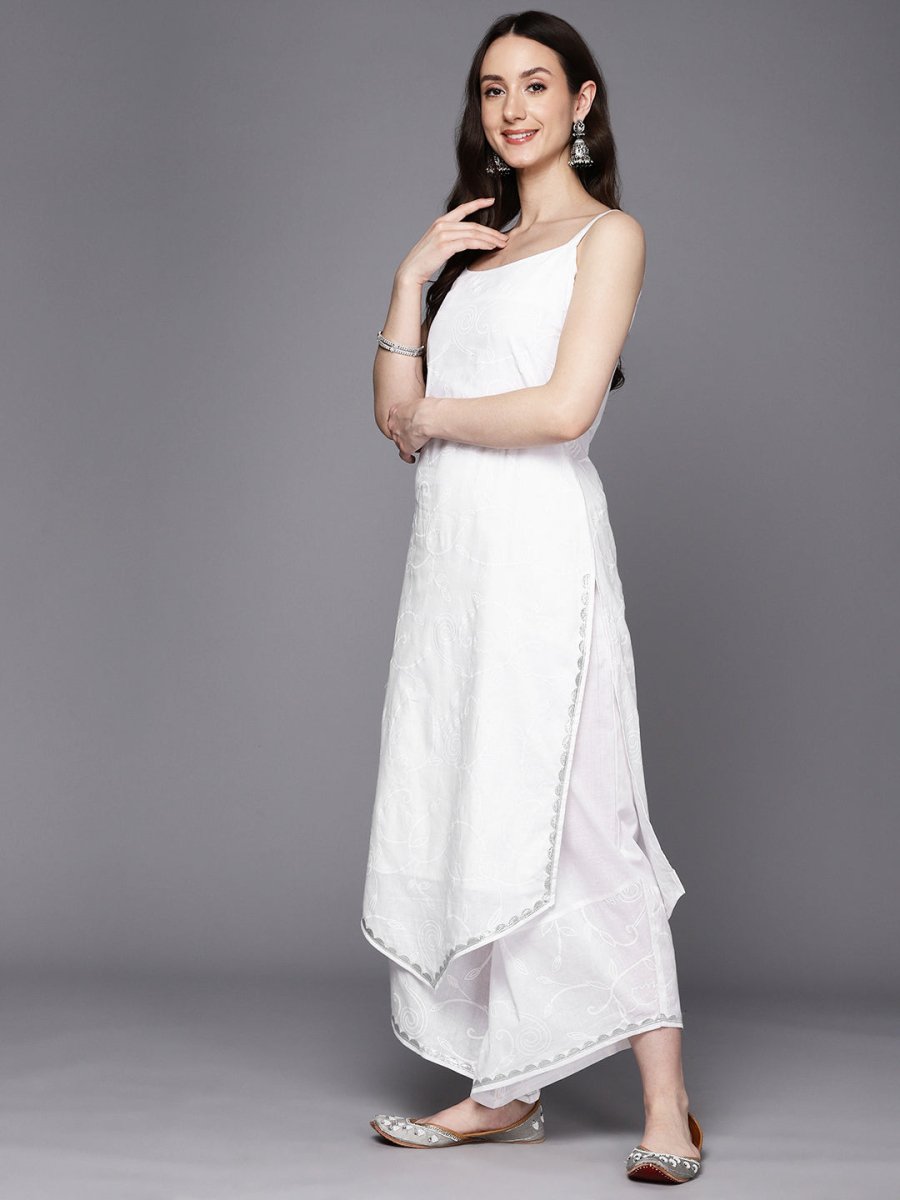 Ahalyaa Floral Embroidered Gotta Patti Pure Cotton Kurta With Palazzos & Dupatta