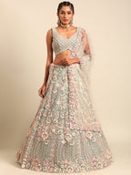 House of Panchhi Sea green Net Multi Sequins with heavy Zarkan embroidery Lehenga choli & Dupatta