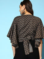 InWeave Women's Black Foil Print Bell Sleeves Top