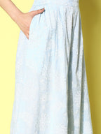 Ahalyaa Women Off White & Blue Floral Printed Flared Ethnic Palazzos