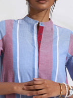 trueBrowns Blue Cotton Stripe Straight Kurta Set - Distacart