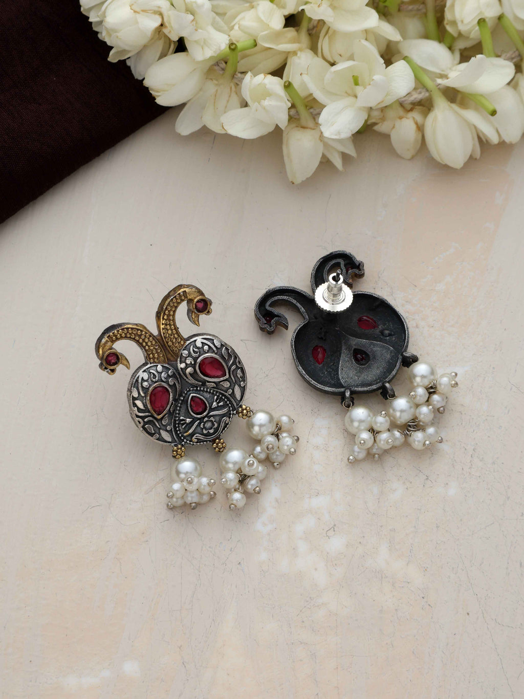 trueBrowns Silver Gold Tone Peacock Stud Earrings - Distacart