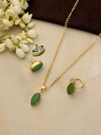 trueBrowns Gold Tone Green Stone Pendant Set