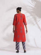 trueBrowns Red Cotton Print Kurta Set - Distacart