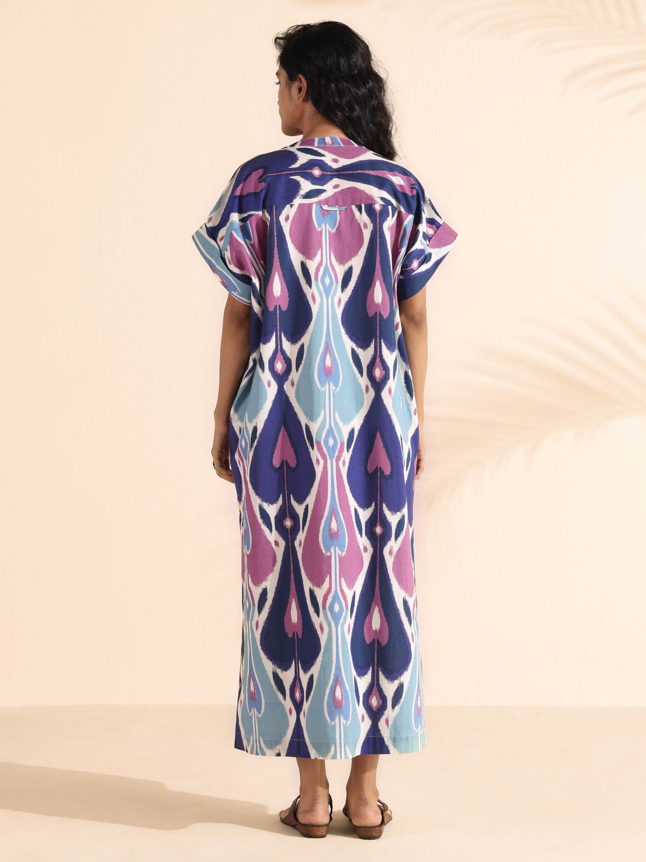 trueBrowns Blue Cotton Ikat Oversized Dress - Distacart