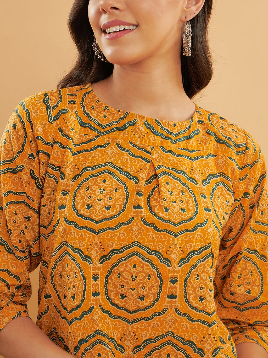 InWeave Women's Haldi Yellow Mughal Kalamkari Top