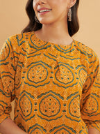 InWeave Women's Haldi Yellow Mughal Kalamkari Top