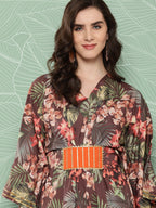 Ahalyaa Women Floral Printed Flared Sleeves Gotta Patti Crepe Kaftan Kurta - Distacart