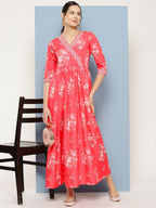 Ahalyaa Floral Printed Pleated Maxi Empire Ethnic Dress - Distacart