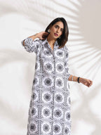 trueBrowns White Cotton Print Shirt Dress - Distacart