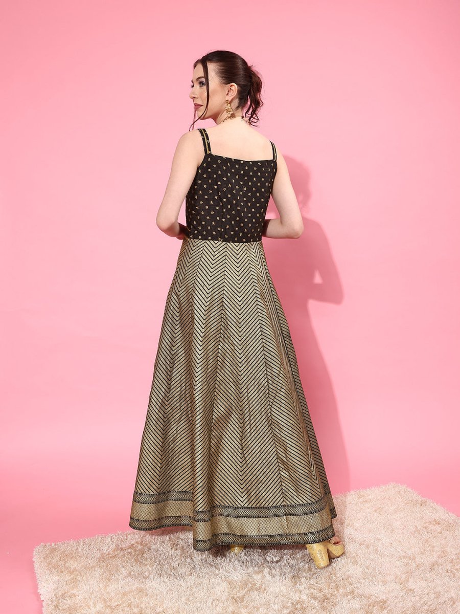 Ahalyaa Chevron Printed Maxi Ethnic Dress - Distacart