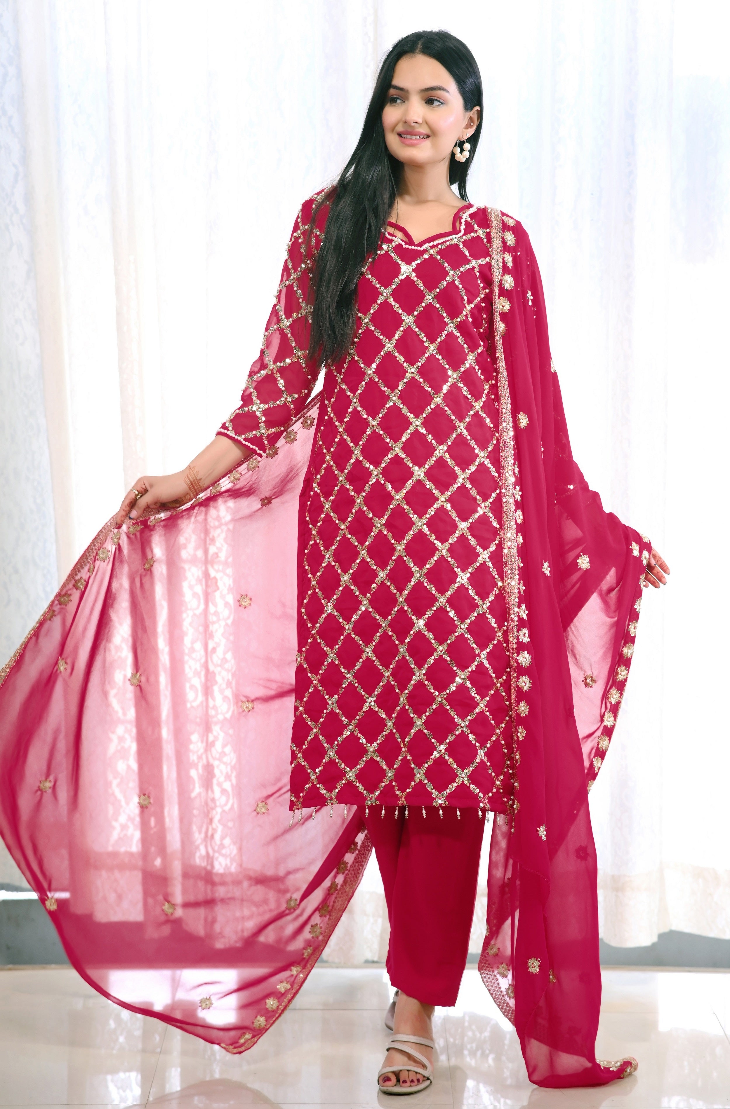 Teeya Creation Rani Color Faux Georgette Silk Heavy Embroidery Work Fully Stitched Salwar Suit