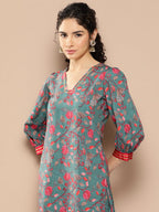 Ahalyaa Women Floral Printed Regular Gotta Patti Kurta with Trousers
