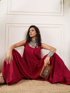 InWeave Maroon Round Sleeveless Jumpsuit