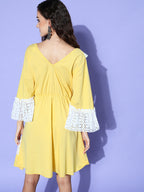 InWeave Women's Yellow Lacy Short Dress - Distacart