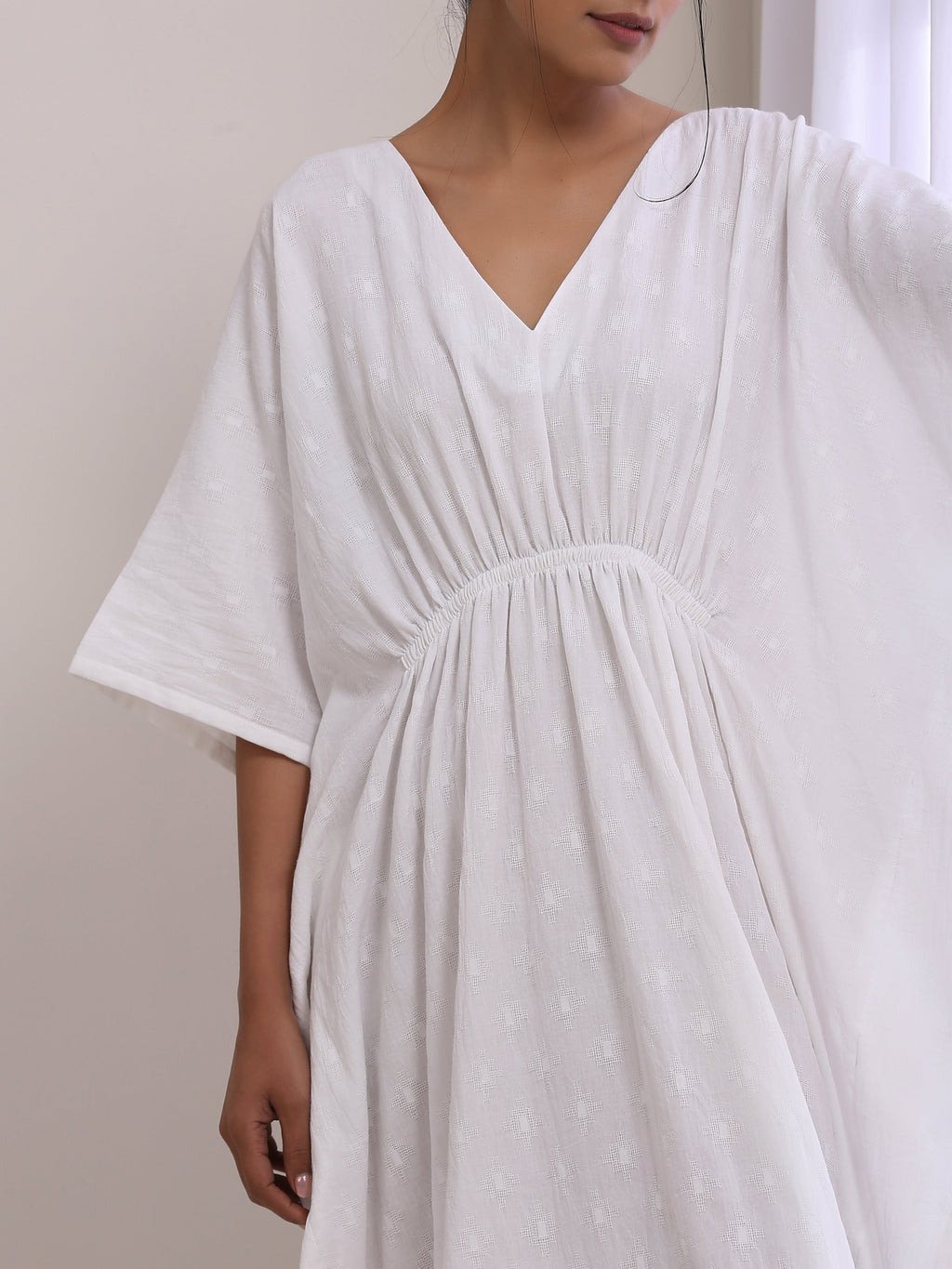 trueBrowns White Dobby Kaftan Dress | Relove - Distacart