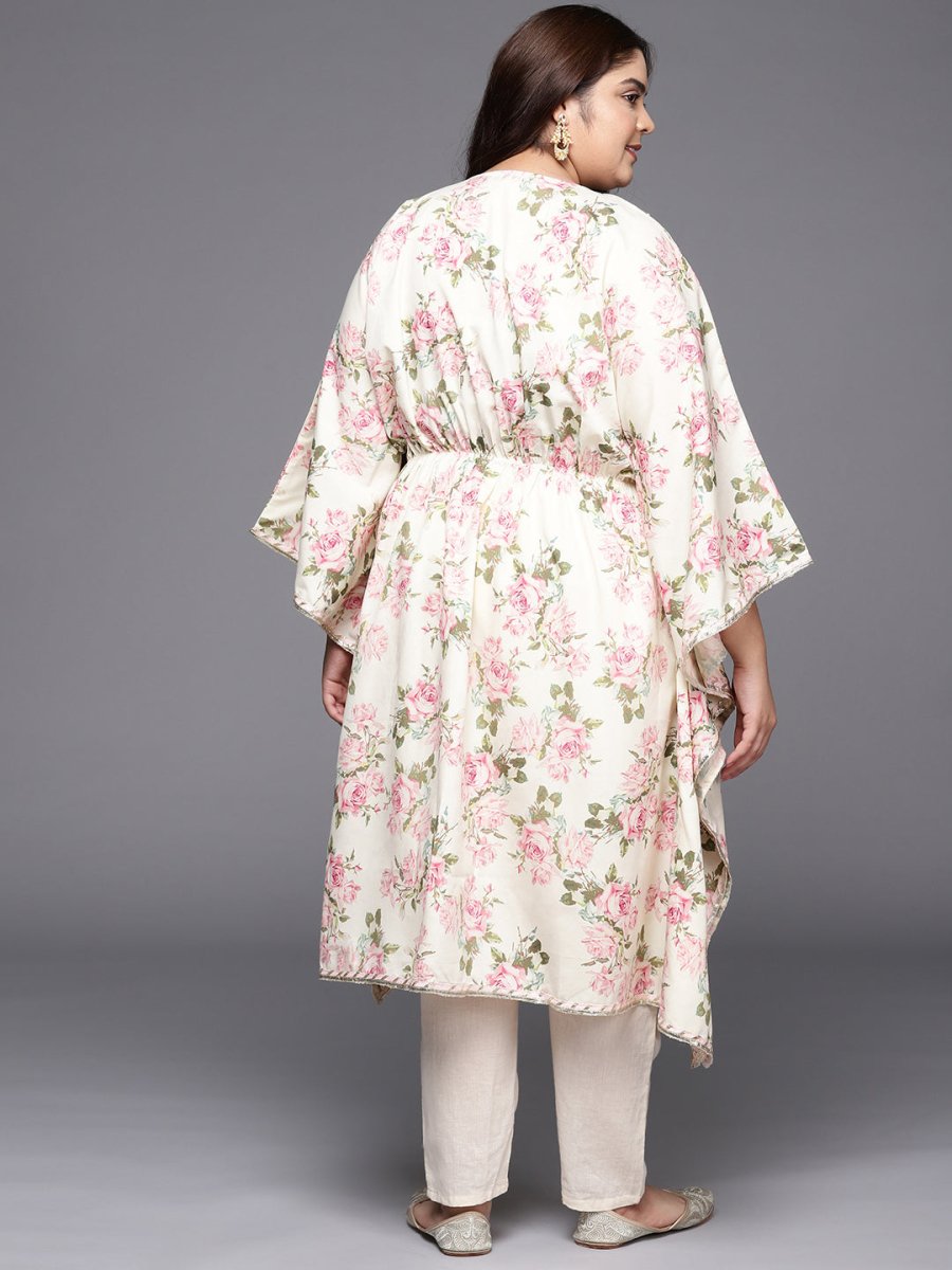 Ahalyaa Plus Size Floral Printed Flared Sleeves Kaftan Kurta