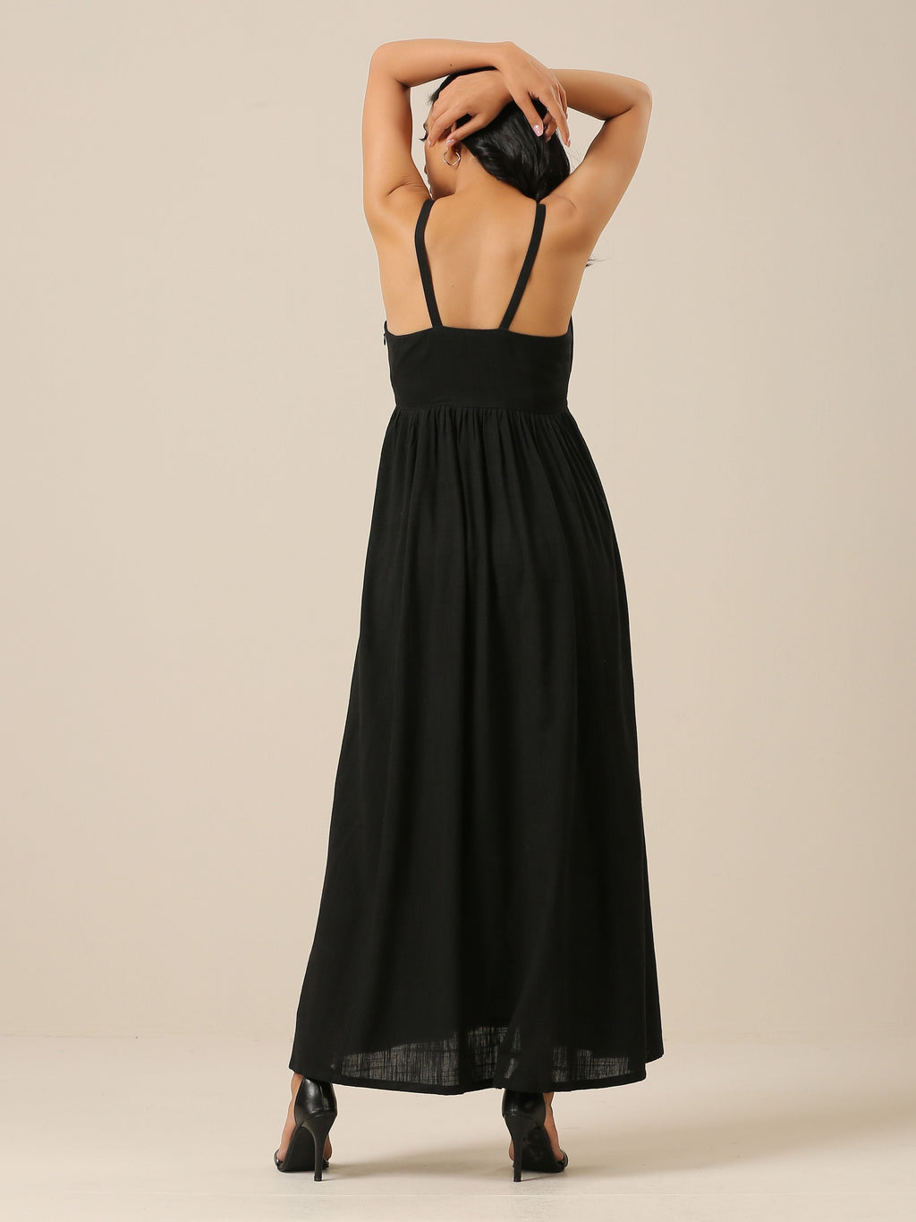 trueBrowns Black Slub Texture Sleeveless Dress - Distacart