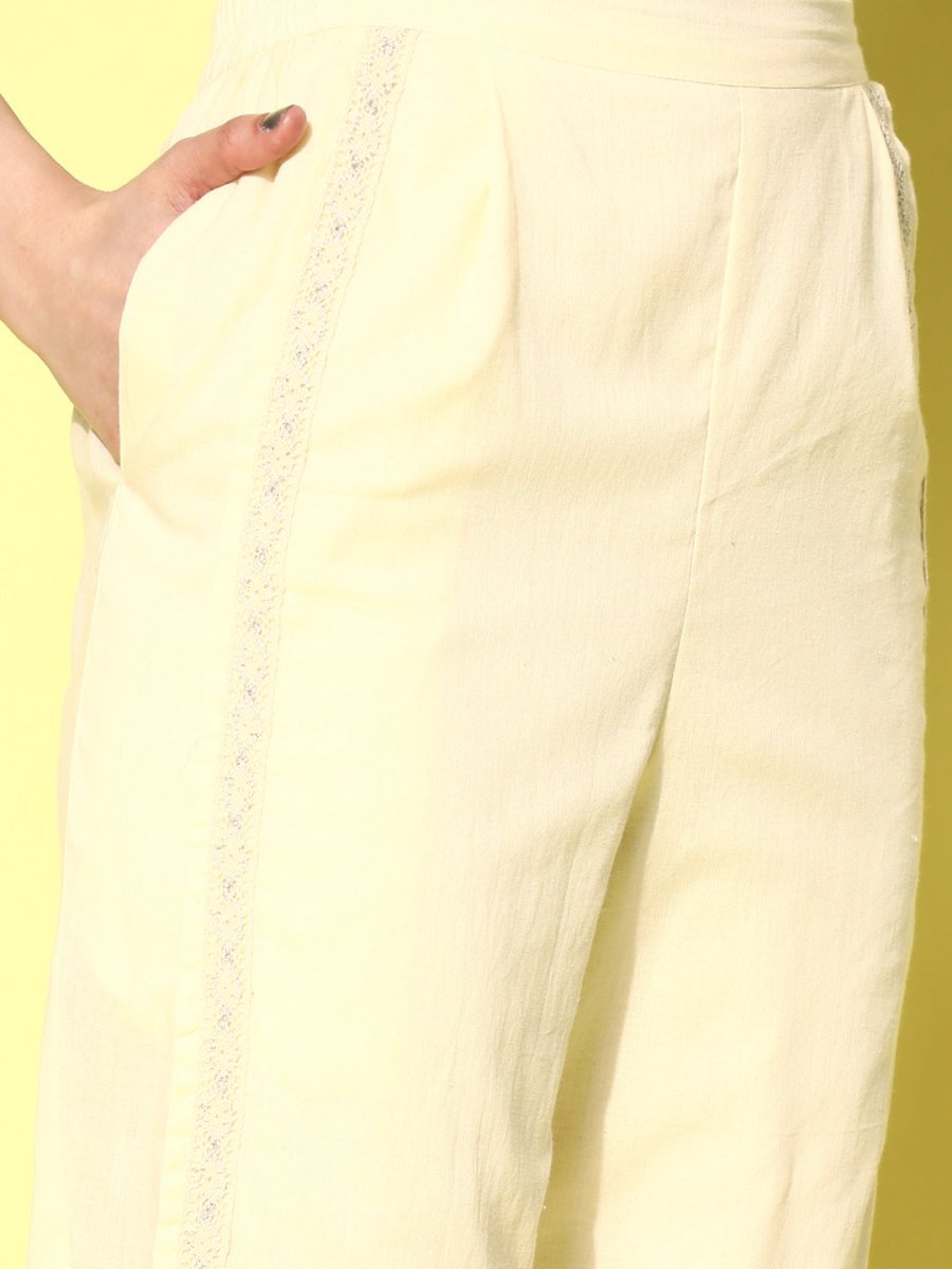 Ahalyaa Beige Floral Lace Insert Dhoti Pants