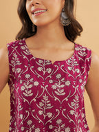 InWeave Wine Cream Floral Print W/U Top