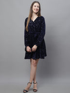 Jainish Women's WoSequin Velvet A-line dress - Navy Blue - Distacart