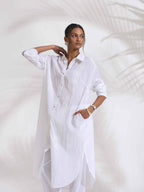 trueBrowns White Cotton Schiffli Shirt Kurta Set - Distacart