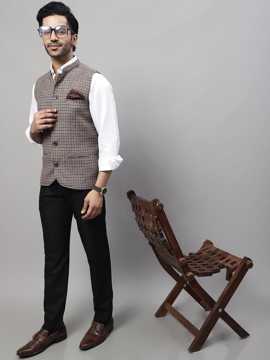 Even Apparels Men's Beige Pure Wool Nehru Jacket