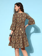 InWeave Women's Brown Kalamkari Print Short Dress - Distacart