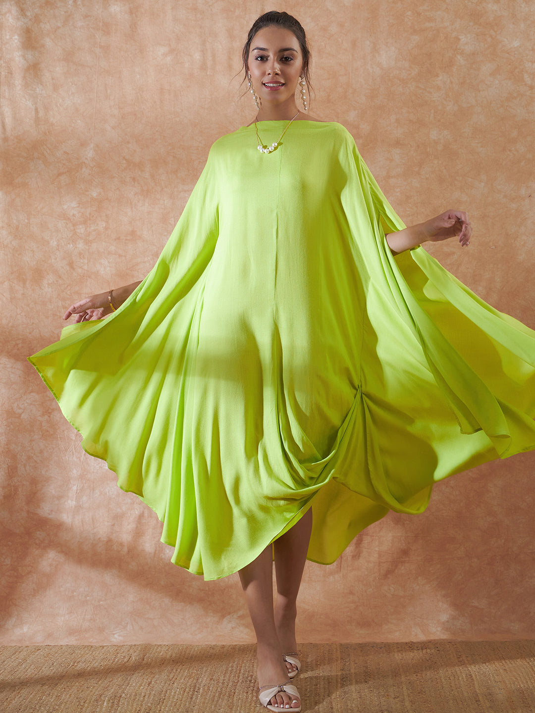 InWeave Lime Green Rayon Cowel Style Kaftan - Distacart
