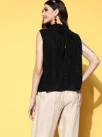 InWeave Women's Black Lurex Tie Up Top