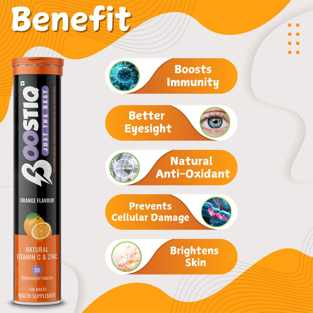BOOSTIQ Vitamin C & Zinc Effervescent Tablets - Orange Flavour