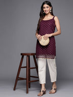 Ahalyaa Geometric Printed Net Tunic With Lace Inserts