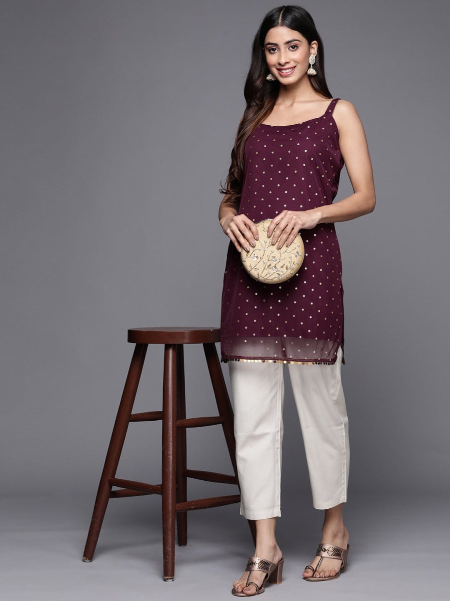 Ahalyaa Geometric Printed Net Tunic With Lace Inserts