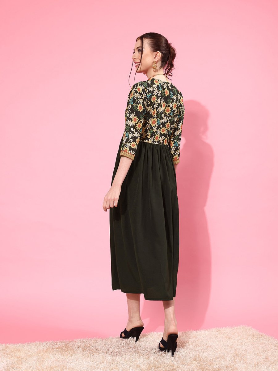 Ahalyaa Floral Printed Empire Midi Dress - Distacart