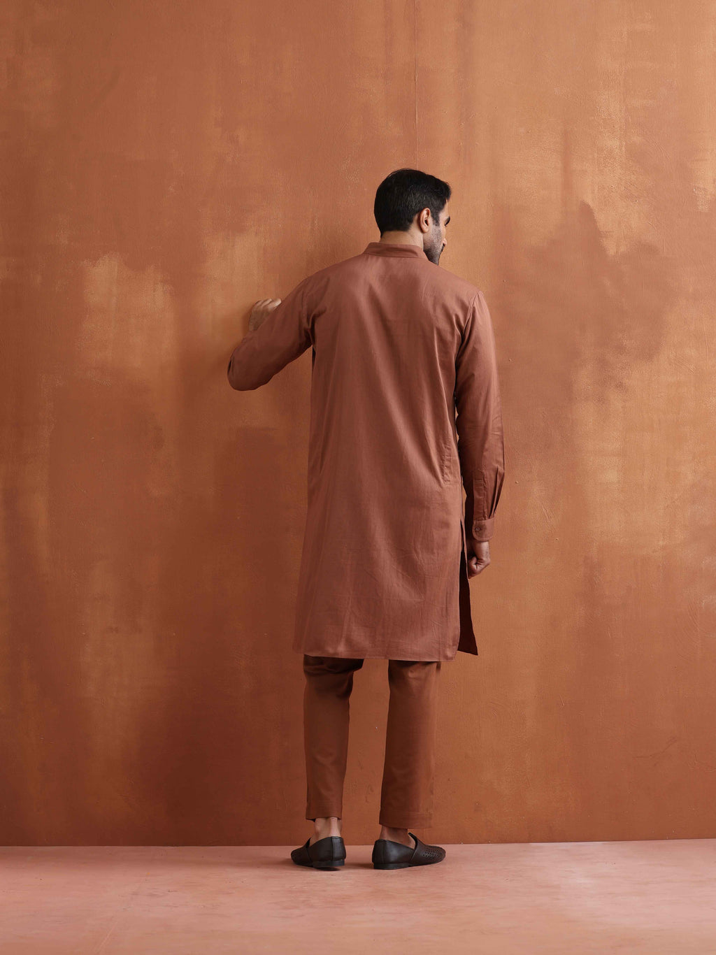 trueBrowns Men's Brown Cotton Front Open Kurta