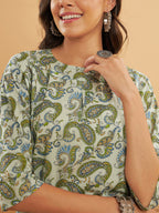 InWeave Women's Sage Green Paisley Print Top