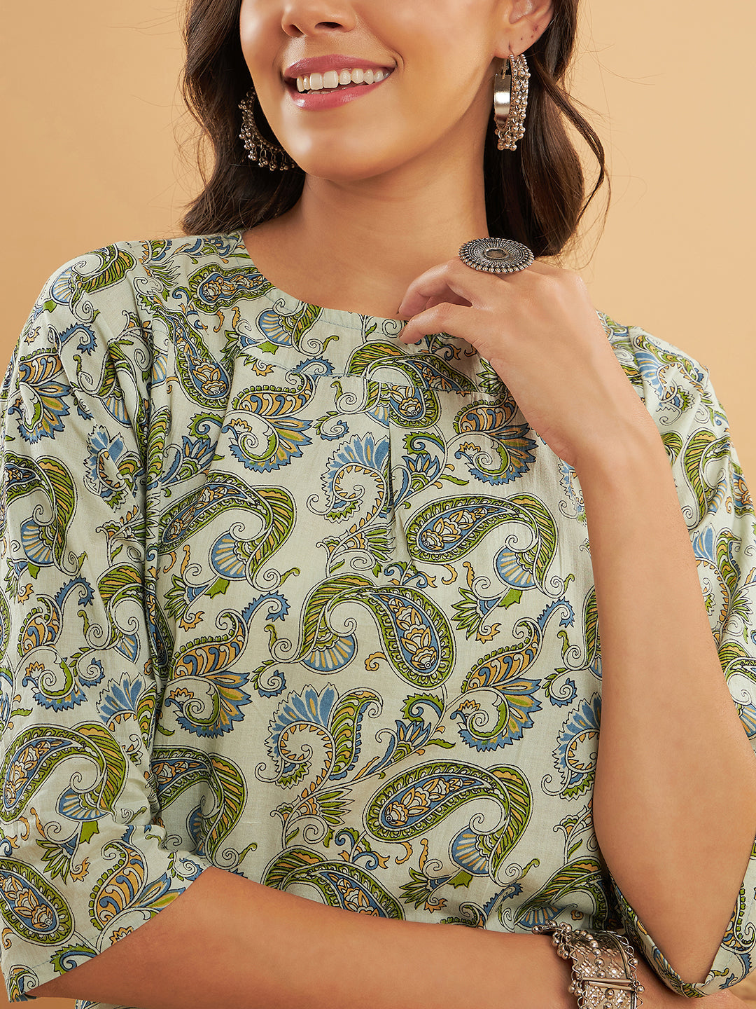 InWeave Women's Sage Green Paisley Print Top