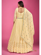 Myra Yellow Pure Georgette Embroidered Gown - Distacart