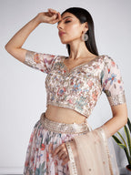 House of Panchhi Cream Colour Organza Floral Design Digital Print Lehenga Choli & Dupatta