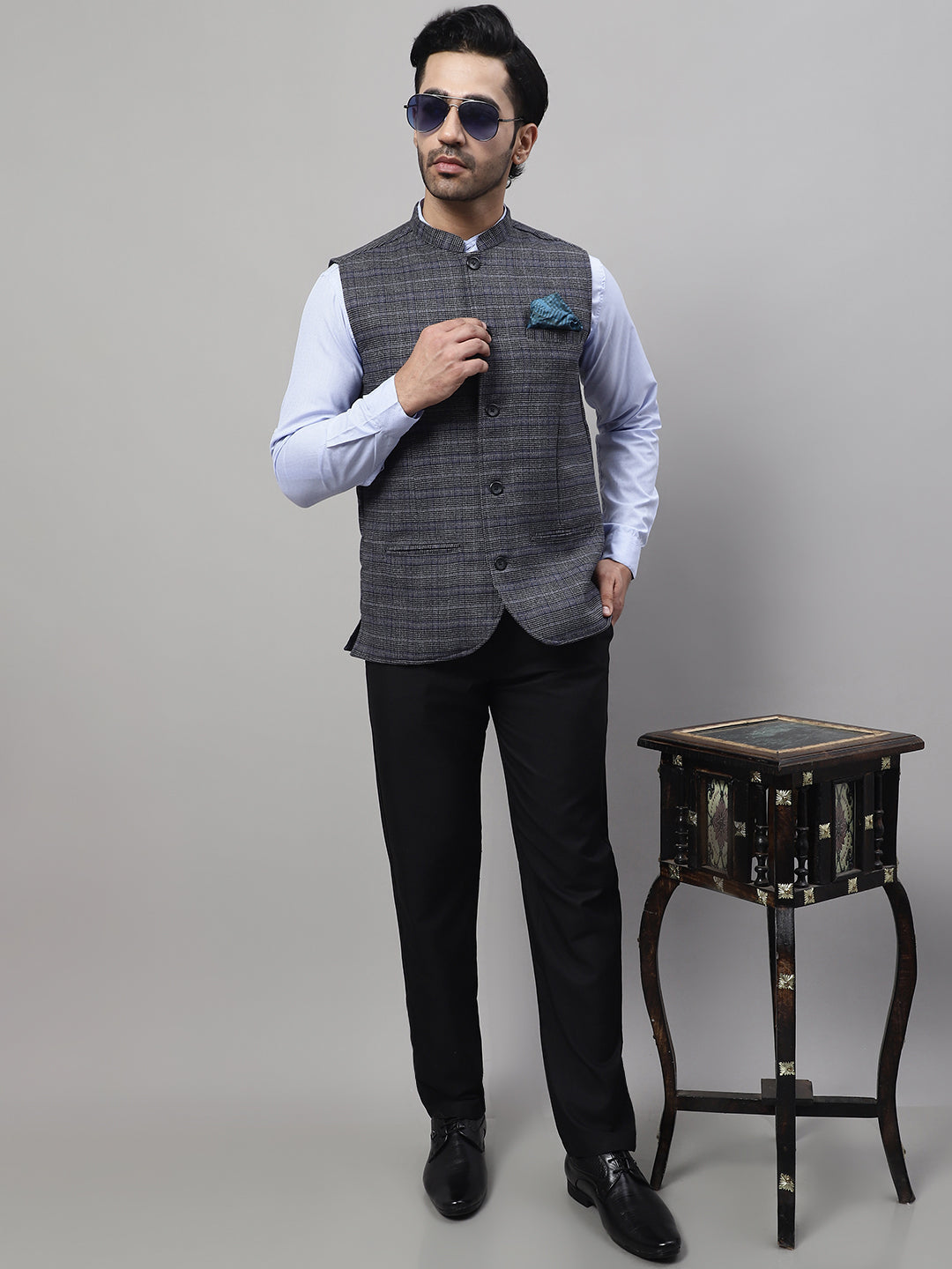 Even Apparels Men's Grey Nehru Jacket With Welt Pockets