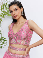House of Panchhi Lime Green Chiffon Sequins And Thread Embroidery Lehenga Choli & Dupatta