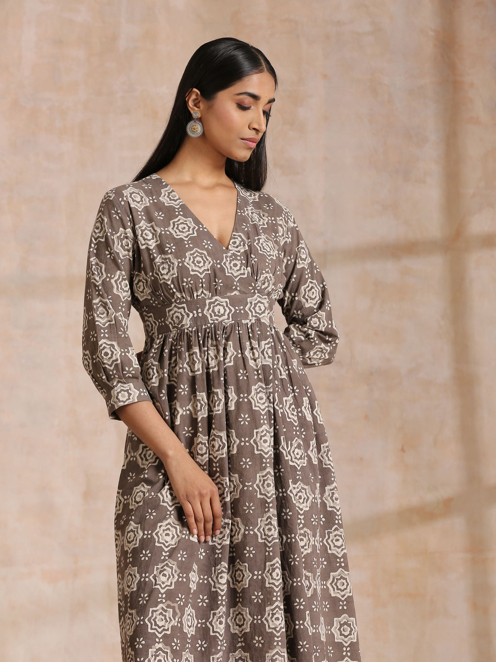 trueBrowns Clay Dabu Overall Print Cotton Wrap Dress - Distacart