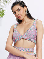 House of Panchhi Lavender Georgette Sequins And Thread Embroidery Lehenga Choli & Dupatta