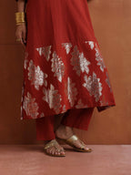 trueBrowns Rust Metallic Straight Kurta Set - Distacart