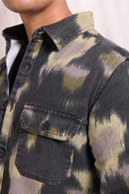 Xkind Light Green Printed Denim Shacket