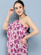 InWeave Women's Pink Fuchsia Japanese Art Oneshoulder Top