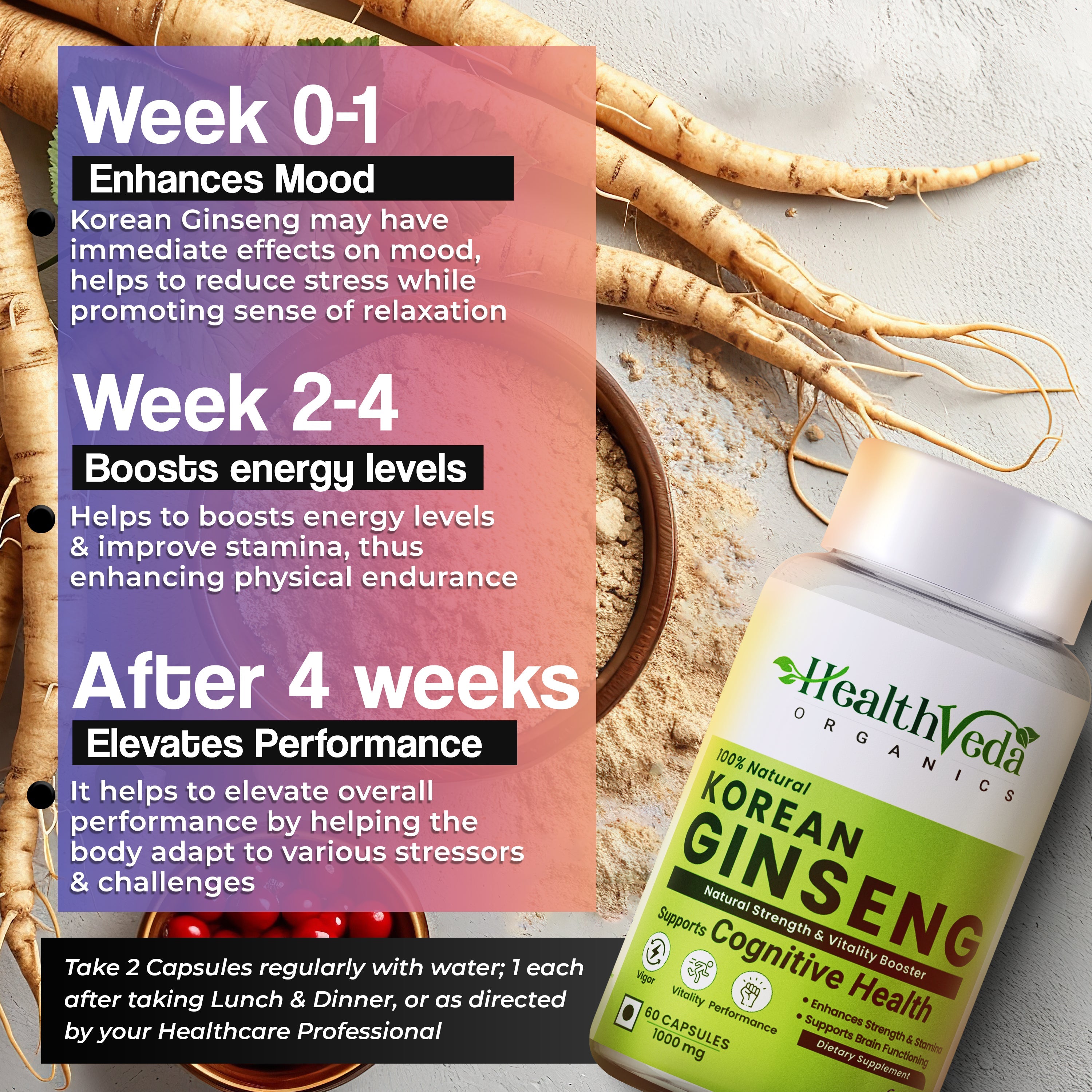 Health Veda Organics Plant Based Korean Red Ginseng Capsules - Distacart